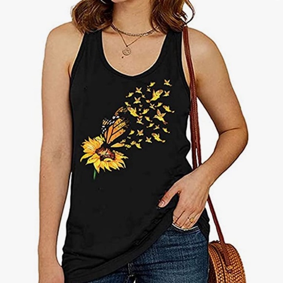 woman butterfly tank tops loose sleeveless soft - Picture 6 of 8